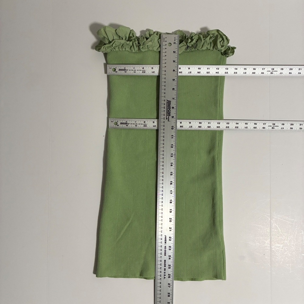 Green Ribbed Knit Strapless Ruffle Trim Mini Dress Womens M - Picture 6 of 6